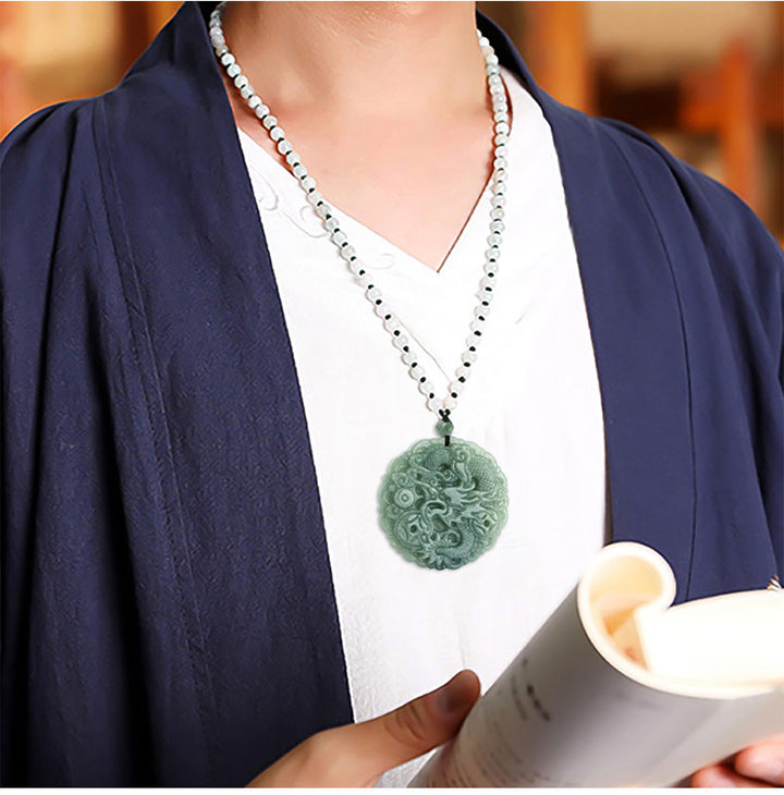 Buddha Stones Dragón del Zodíaco Chino Jade Fortuna Collar Colgante de Cadena - image 3