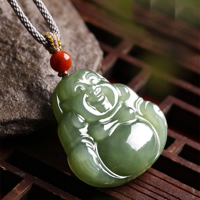 Colgante de cadena con collar de abundancia de jade hetiano de Buda sonriente - image 2