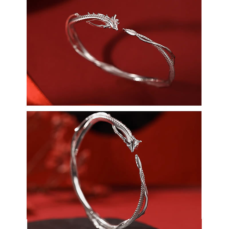 Brazalete de plata de ley 925 con Buddha Stones, diseño del año del dragón, pulsera de metal de la suerte