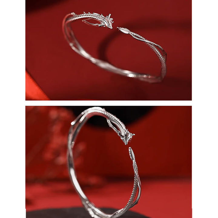 Brazalete de plata de ley 925 con Buddha Stones, diseño del año del dragón, pulsera de metal de la suerte