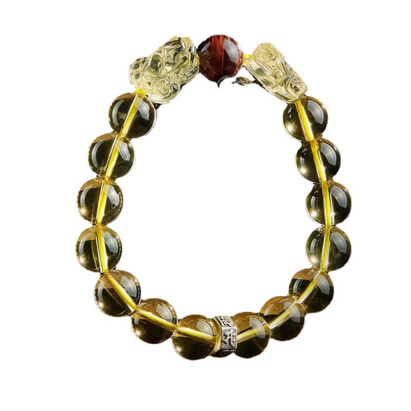 Pulsera de protección de prosperidad de ojo de tigre doble PiXiu de citrino natural de Buddha Stones