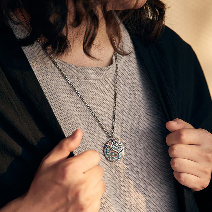 Collar con colgante de equilibrio de agua y fuego Yin Yang de plata de ley 990 con Buddha Stones - image 12