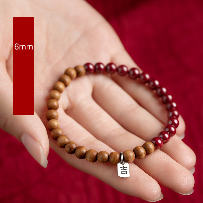 Pulsera de cinabrio de madera de melocotón de plata de ley 925 con Buddha Stones para protegerse de los malos espíritus