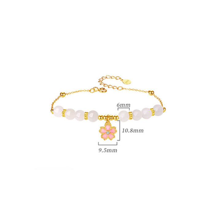Pulsera de protección de flor de cerezo de jade blanco hetiano de plata de ley 925 con Buddha Stones