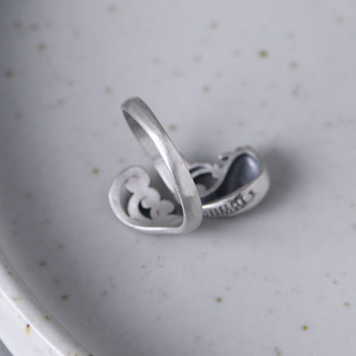 Anillo de plata de ley 925 con Buddha Stones , pez koi, ondulación de agua, suerte y riqueza
