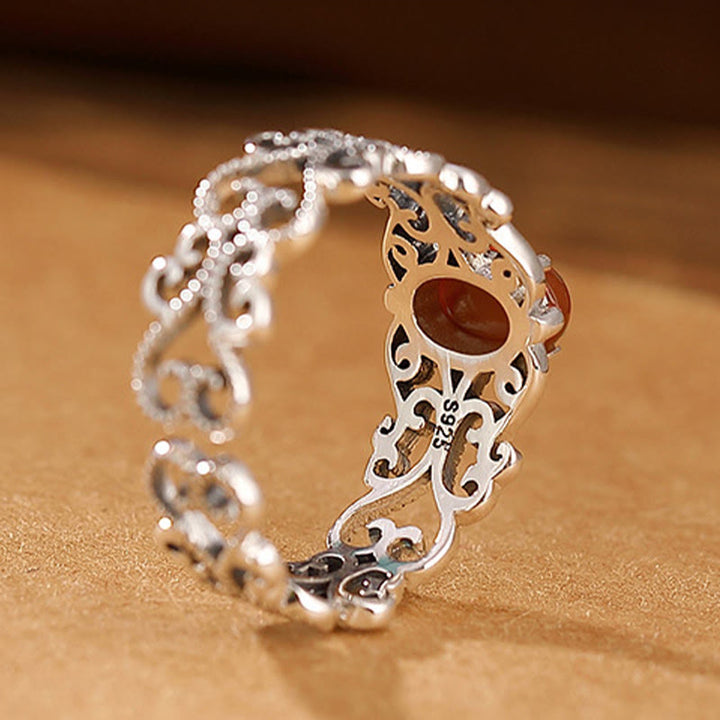 Anillo de calma de autoaceptación con ágata roja vintage de plata de ley 925 con Buddha Stones