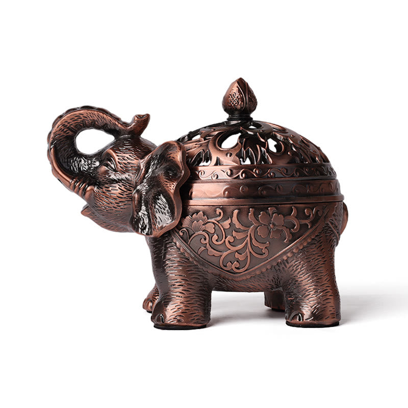 Quemador de incienso de aleación de elefante con Buddha Stones, decoración del hogar