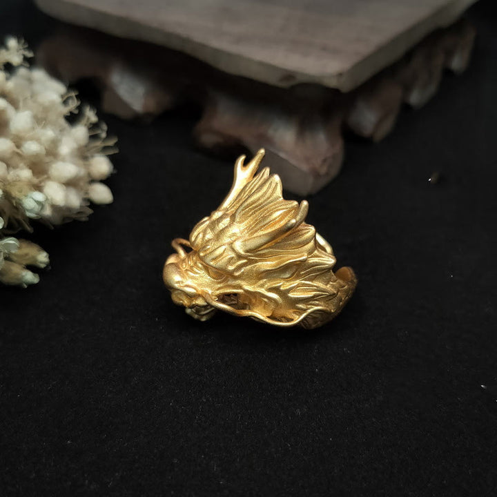 Anillo de protección de la suerte del dragón dorado de Buddha Stones