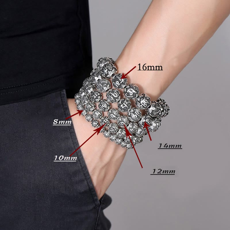 Pulsera de amuleto de cuentas de aleación talladas Om Mani Padme Hum tibetano con Buddha Stones