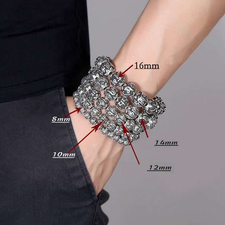 Pulsera de amuleto de cuentas de aleación talladas Om Mani Padme Hum tibetano con Buddha Stones