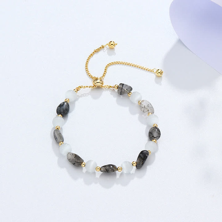 Pulsera de conciencia espiritual de cuarzo rutilado negro de cristal rosa amatista - Cuarzo rutilado negro (Suerte♥Éxito) - image 11