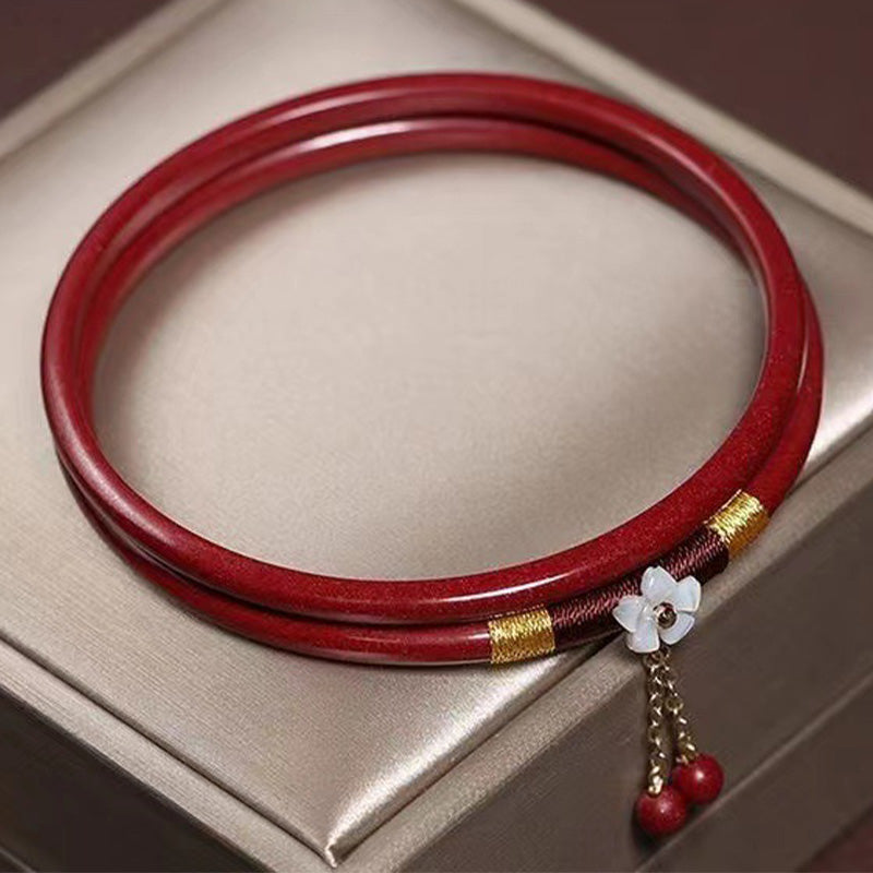 Pulsera con dijes de bendición de flores de cinabrio, 2 uds., Buddha Stones