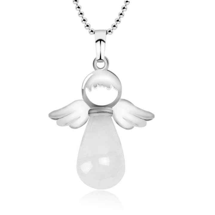 Colgante de collar de suerte de cristal natural con alas de ángel de Buddha Stones