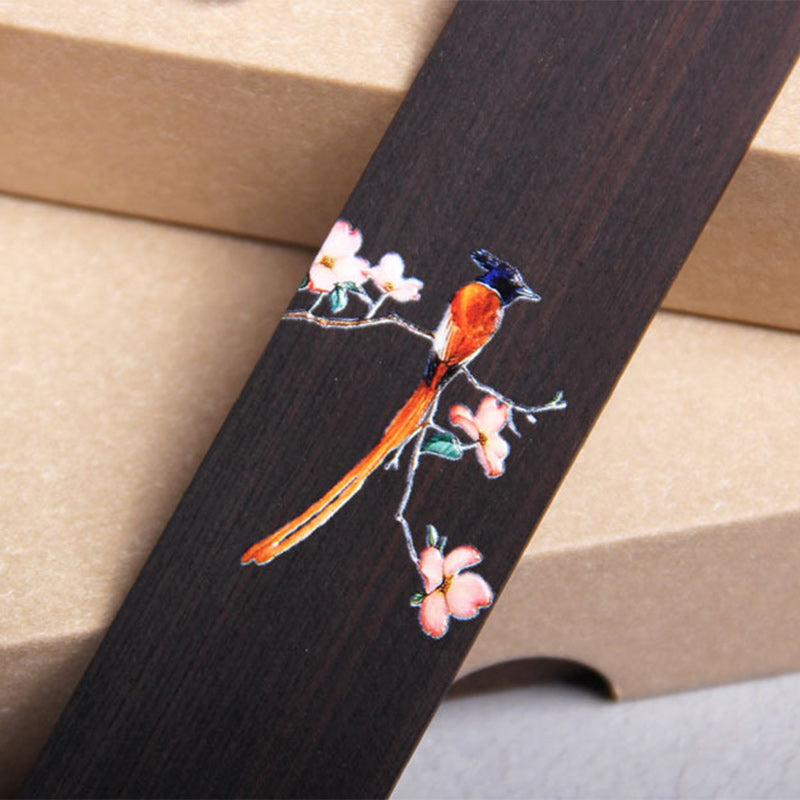 Marcapáginas de madera de ébano con diseño de flor de pájaro Oriole de Buddha Stones con caja de regalo