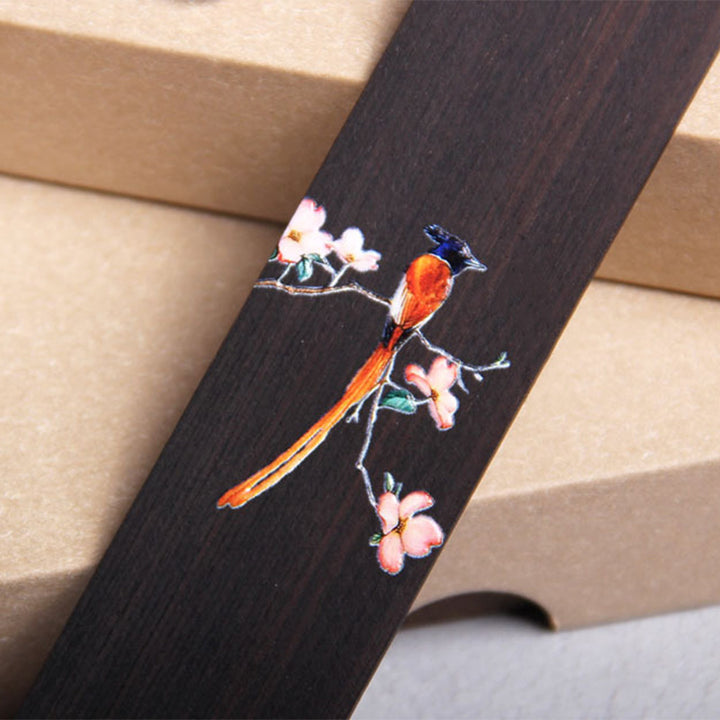 Marcapáginas de madera de ébano con diseño de flor de pájaro Oriole de Buddha Stones con caja de regalo
