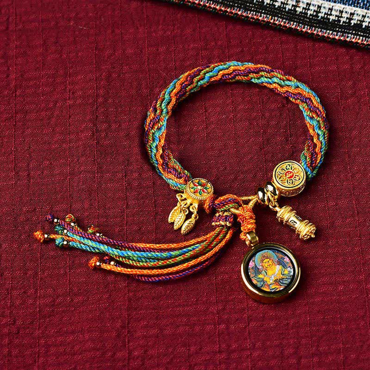 Pulsera de cuerda trenzada con atrapasueños, rueda de oración, nudo de reencarnación de la suerte tibetana , Buddha Stones