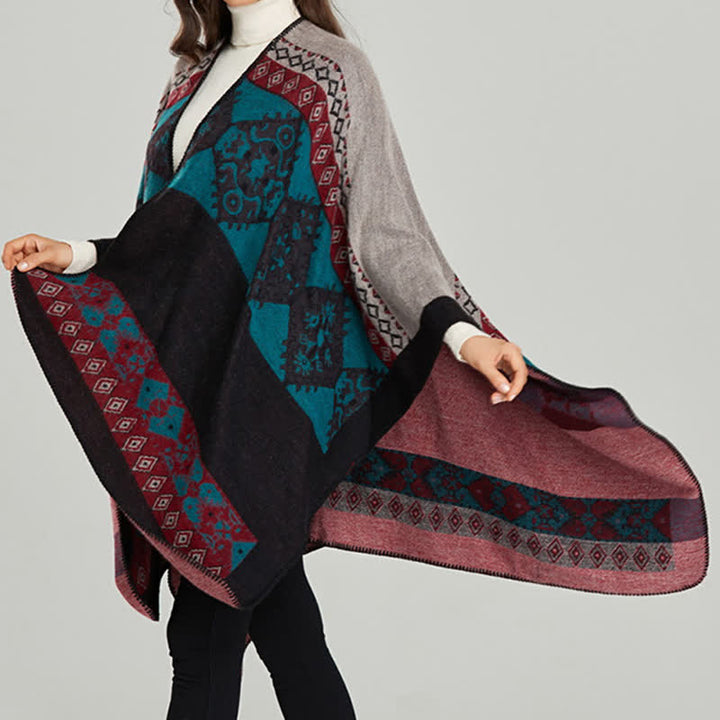 Bufanda de capa cálida de invierno con patrón de diamantes de chal tibetano de Buddha Stones