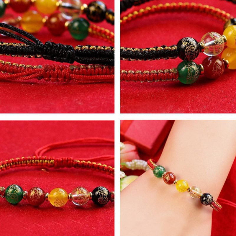 Pulsera trenzada de cuerda de protección hecha a mano con ágata de los dioses de la riqueza de las cinco direcciones de las piedras de Buddha Stones