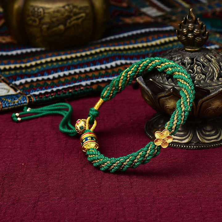 Buddha Stones Tíbet hechas a mano cinco dioses de la riqueza suerte amuleto Thangka rueda de oración flor encanto tejido pulsera de cuerda