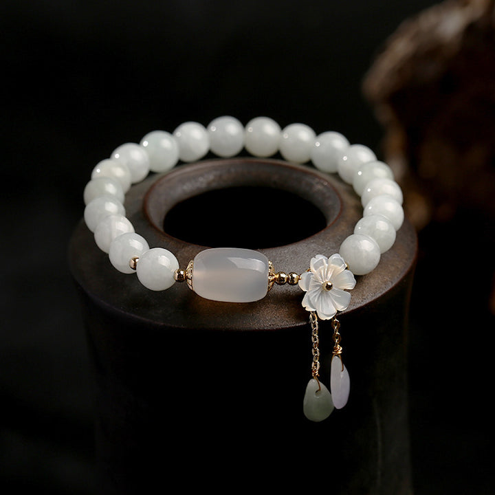 Pulsera de la Suerte de Jade Blanco Natural con Buddha Stones