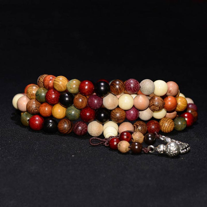Pulsera de meditación de bendición Mala de madera de wengué con 108 Buddha Stones