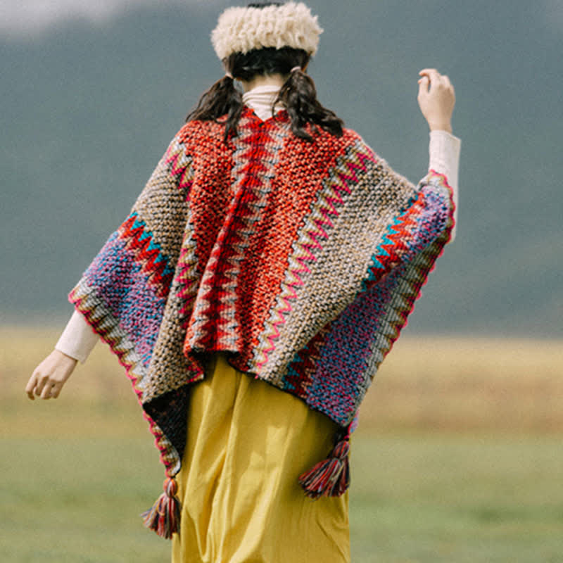 Buddha Stones, capa cálida tejida, bufanda con borlas tibetanas - image 2