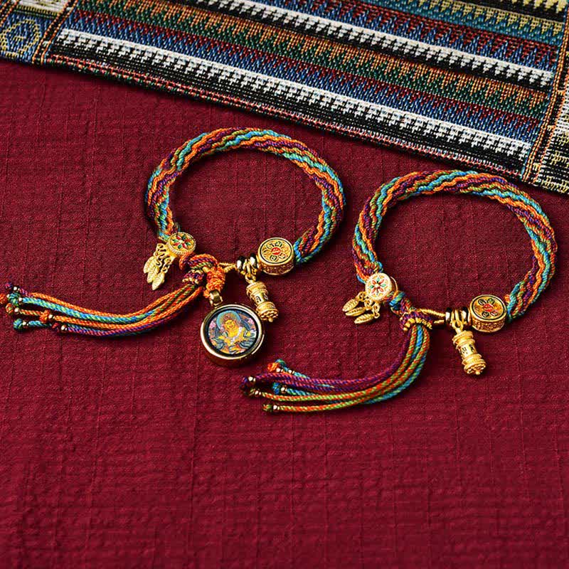 Pulsera de cuerda trenzada con atrapasueños, rueda de oración, nudo de reencarnación de la suerte tibetana , Buddha Stones