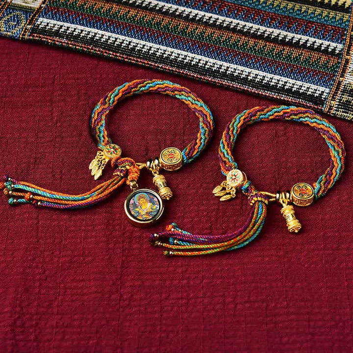 Pulsera de cuerda trenzada con atrapasueños, rueda de oración, nudo de reencarnación de la suerte tibetana , Buddha Stones