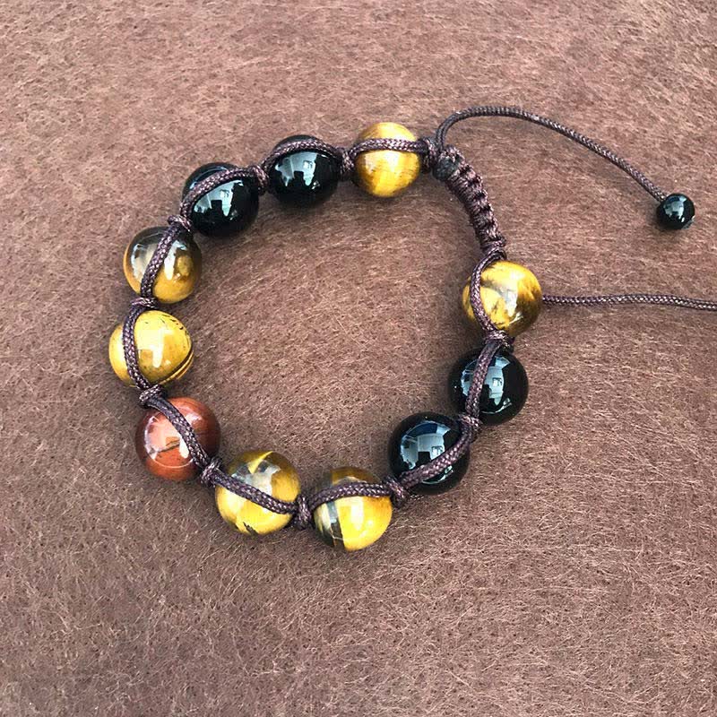 Pulsera de cuerda curativa con soporte de piedra de ojo de tigre de roca de lava de Buddha Stones