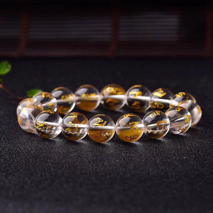 Pulsera de meditación Om Mani Padme Hum de ónix negro y cristal blanco del Tíbet con Buddha Stones