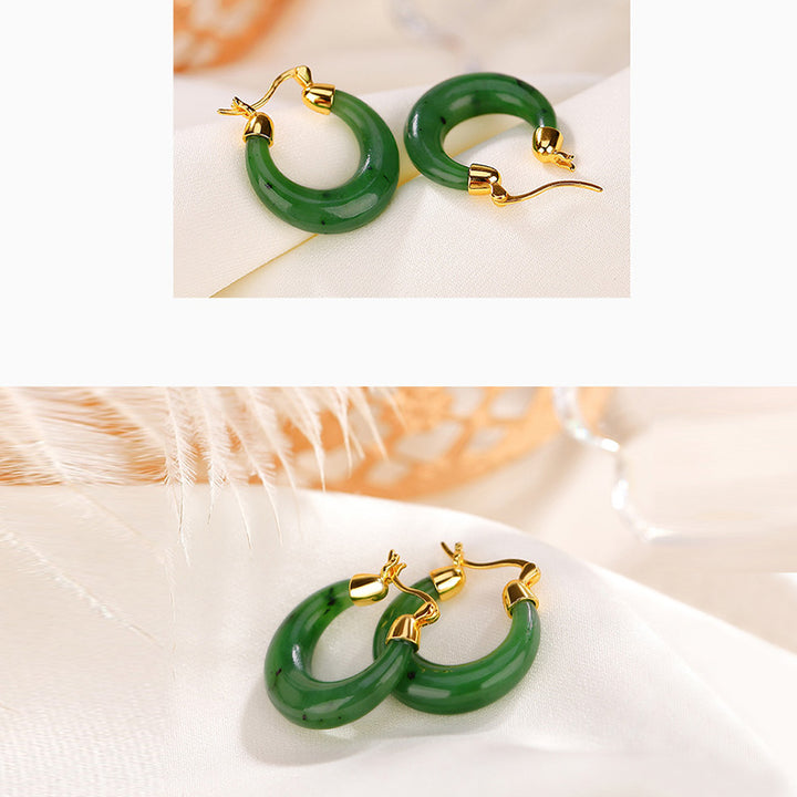 Pendientes colgantes de la suerte de jade cian hetiano redondo natural chapado en plata de ley 925 con Buddha Stones