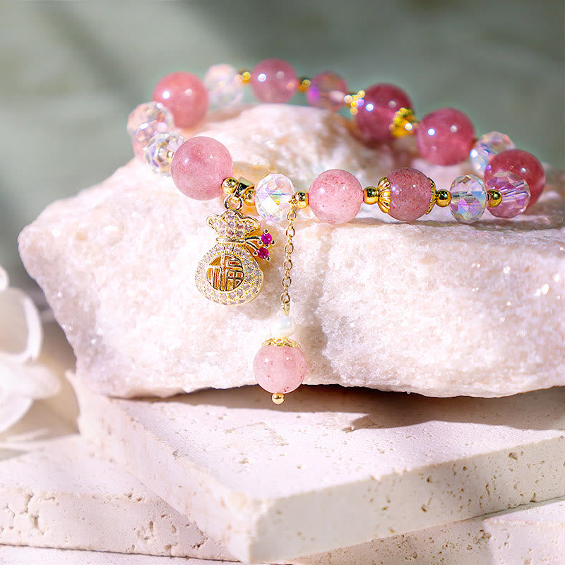 Pulsera positiva con dije para bolsa de dinero con cristal de cuarzo fresa Natural y Buddha Stones