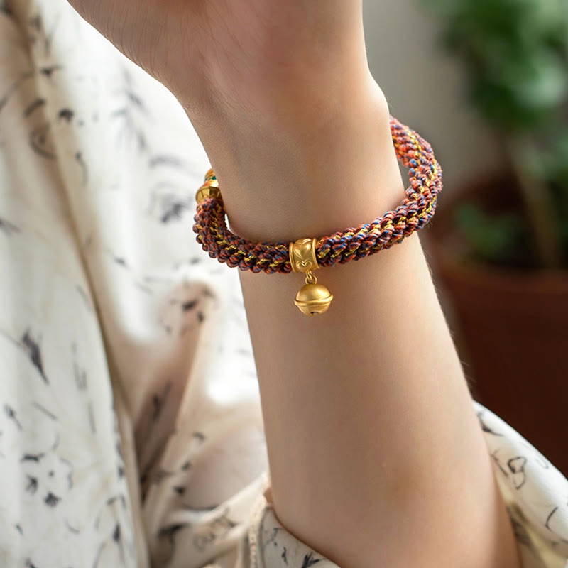 Pulsera de cuerda trenzada con campana de la suerte, Om Mani Padme Hum, Buda natal del zodíaco chino, Plata de Ley 925 con Buddha Stones