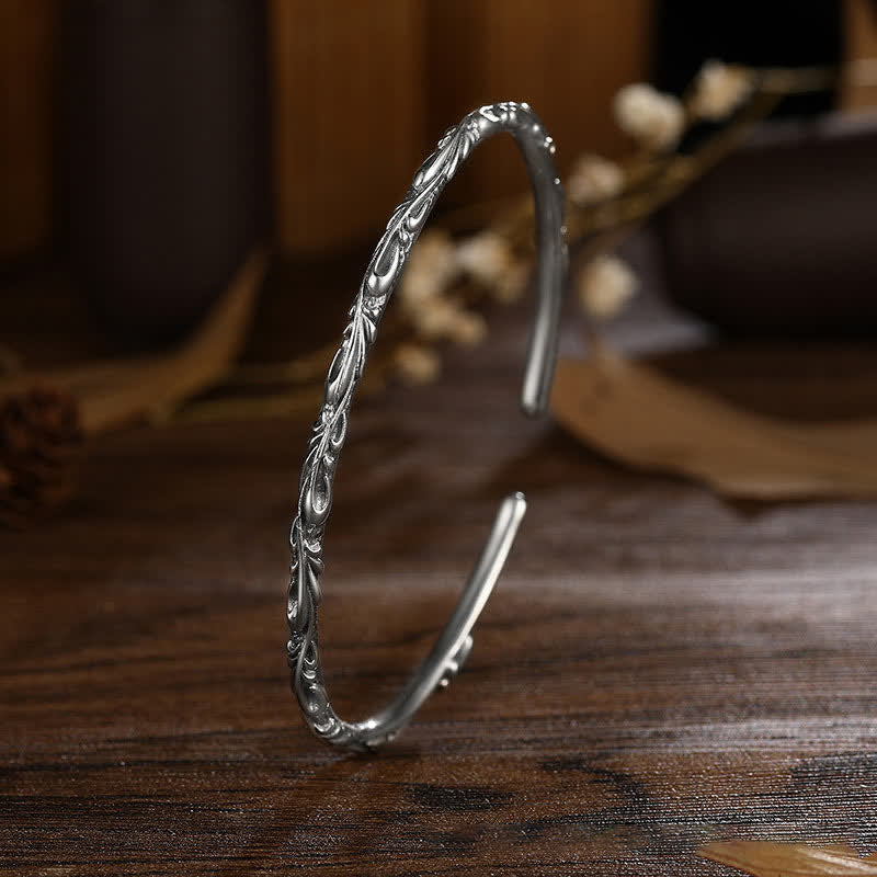 Brazalete de plata de ley 925 con diseño de vides hechas a mano