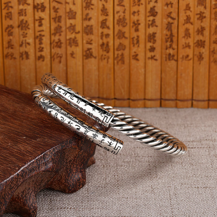Brazalete de pulsera de equilibrio con diseño retorcido de Sutra de corazón Retro de Buddha Stones