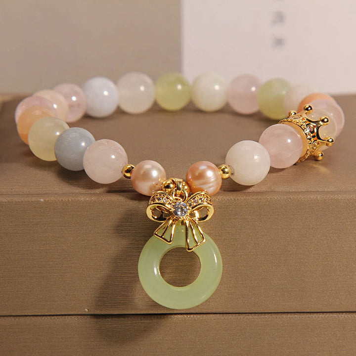 Pulsera de confianza de jade con hebilla de paz de morganita con Buddha Stones