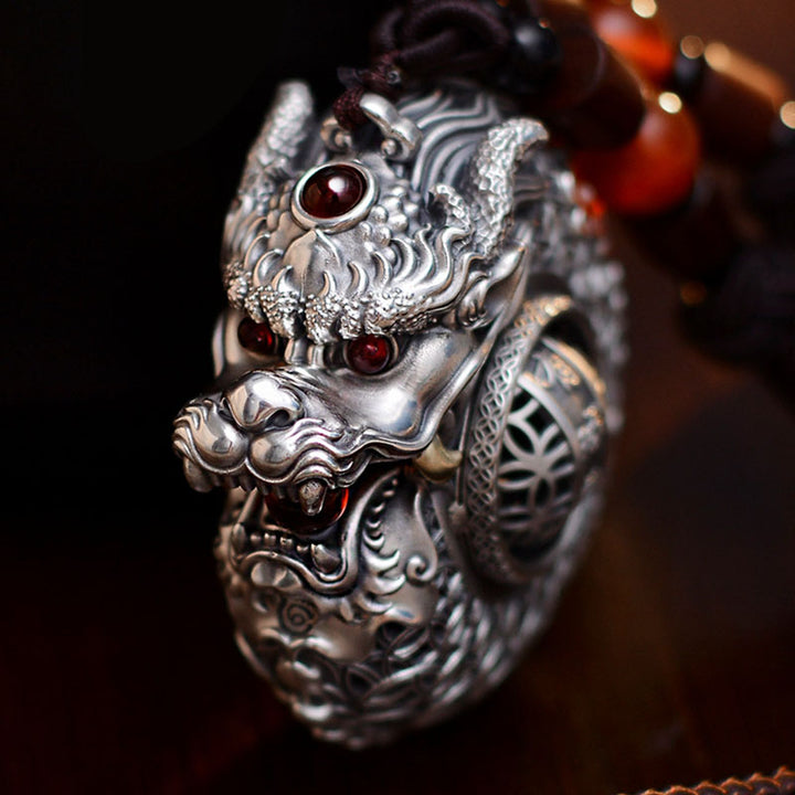 Buddha Stones de plata de ley 999, bola giratoria del Año del Dragón, cinco elementos, moneda de cobre, decoración colgante resistente