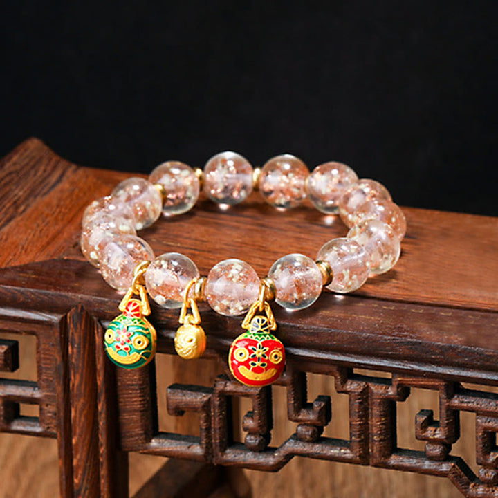 Pulsera de éxito con cuentas de cristal Liuli fluorescentes luminosas con abalorio familiar de bestia tragadora de oro con Buddha Stones