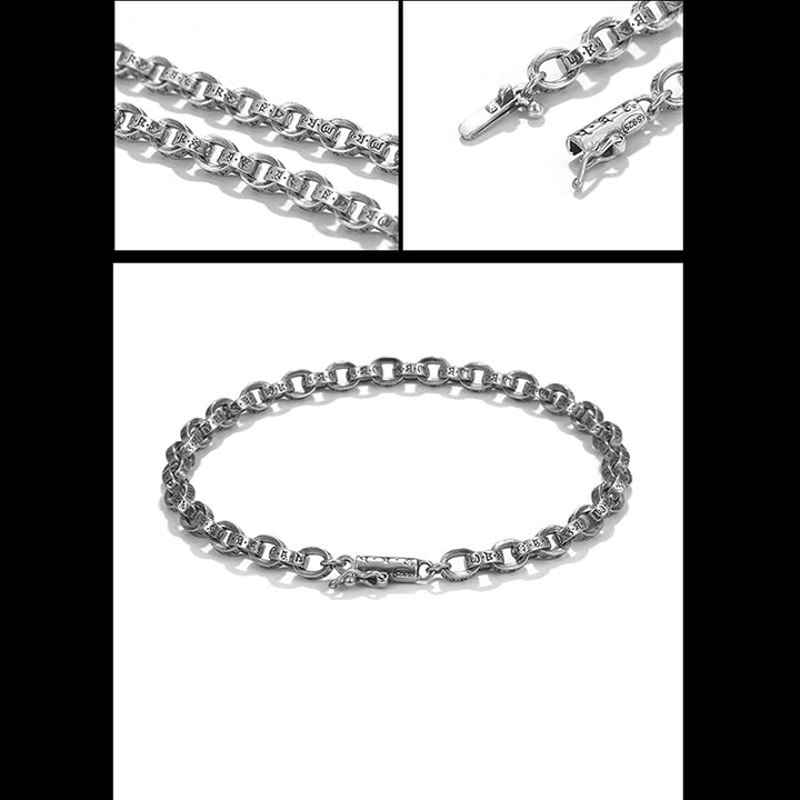 Pulsera de metal creativa con diseño tallado de Om Mani Padme Hum de plata de ley 925 con Buddha Stones