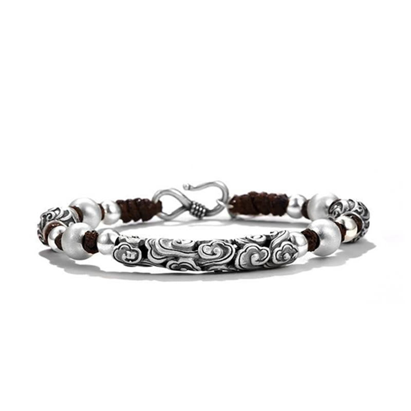 Pulsera de cadena de riqueza de nube auspiciosa de plata de ley 999 de cobre hecha a mano con Buddha Stones del Tíbet