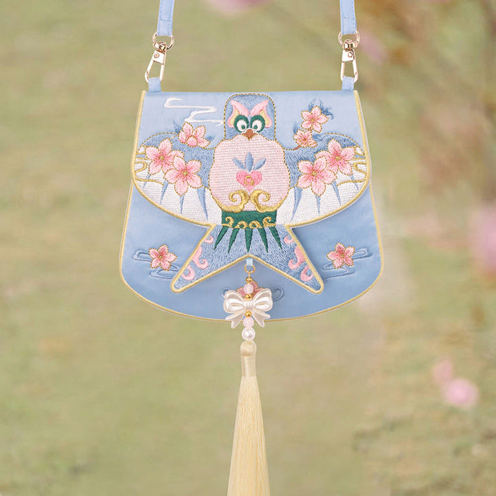Buddha Stones suerte bordado loto Koi pez conejo flor Hanfu bolso bandolera bolso de hombro - Flor de cometa azul - image 27