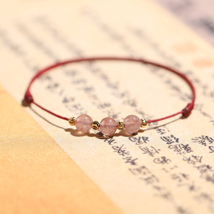 Pulsera tobillera con Buddha Stones, cristal de cuarzo, fresa Natural, amor, hilo rojo