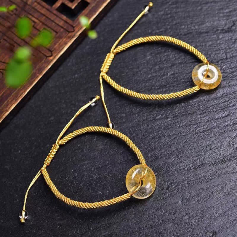 Pulsera trenzada de felicidad con hebilla de paz y citrino redondo