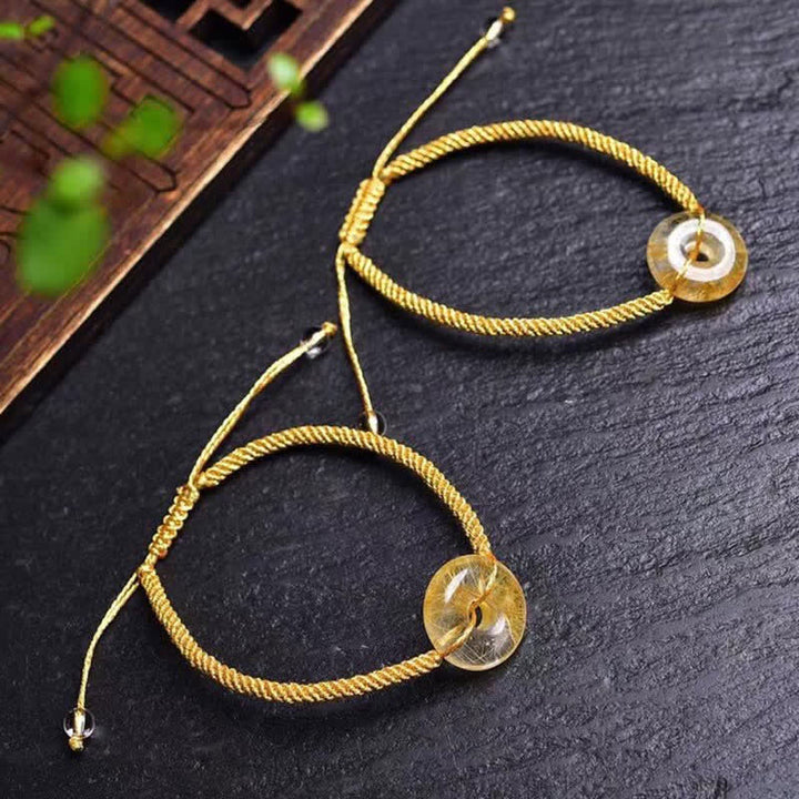Pulsera trenzada de felicidad con hebilla de paz y citrino redondo