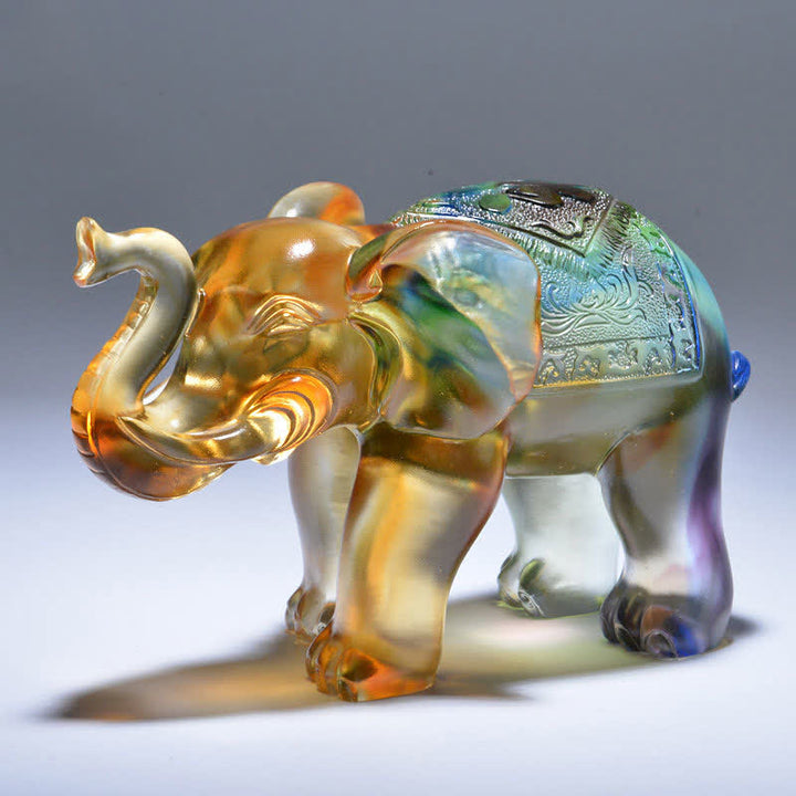 Pieza de arte de elefante de cristal Liuli hecha a mano, decoración del hogar de sabiduría y riqueza
