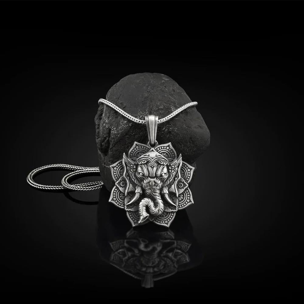 Colgante de collar con amuleto de protección de elefante Ganesh Ganpati de estaño puro con Buddha Stones - Colgante de Ganesh y cadena de quilla - image 1