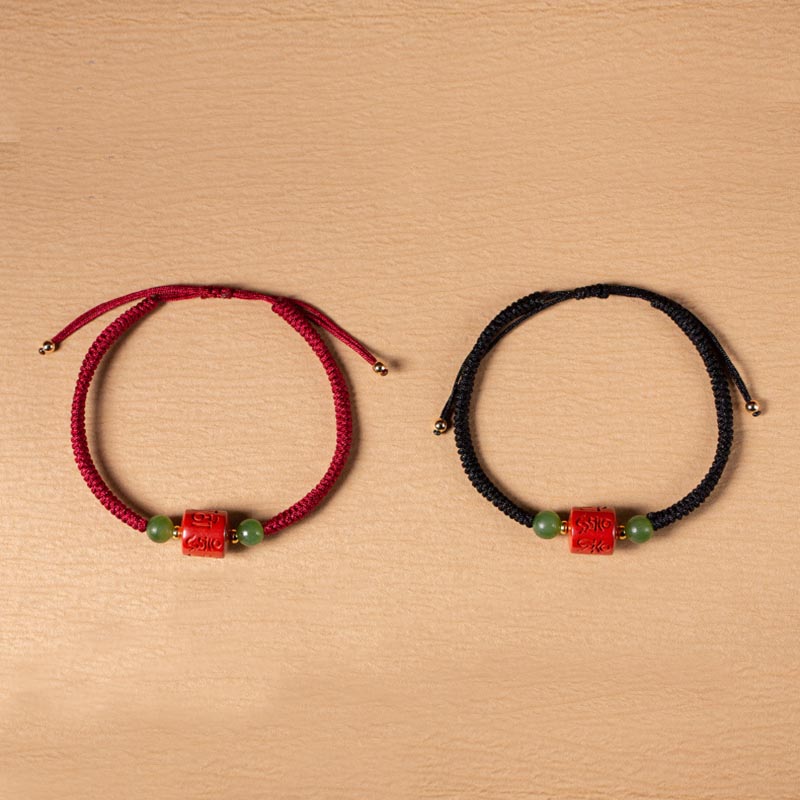 Pulsera de cuerda trenzada con Buddha Stones Tibetam cinabrio Om Mani Padme Hum grabada bendición