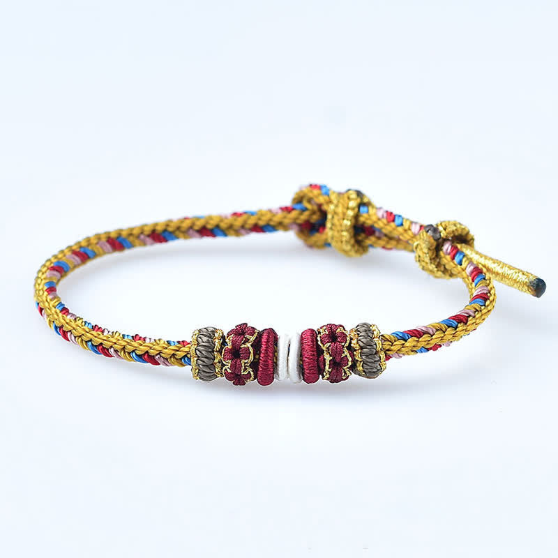 Pulsera de hilo trenzado de la suerte de color Dunhuang hecha a mano con Buddha Stones