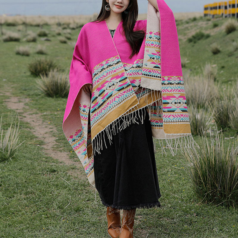 Mantón tibetano de Buddha Stones, geometría colorida, bufanda de viaje acogedora para invierno
