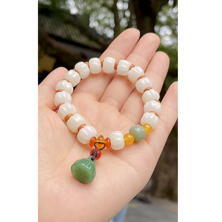 Semilla de Bodhi Natural, ágata roja, Bodhi, armonía tranquila, pulsera de loto con cuentas de calabaza grabadas